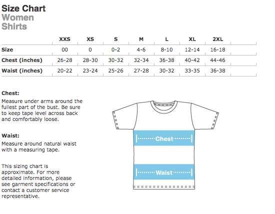 American Apparel Clothing Size Chart